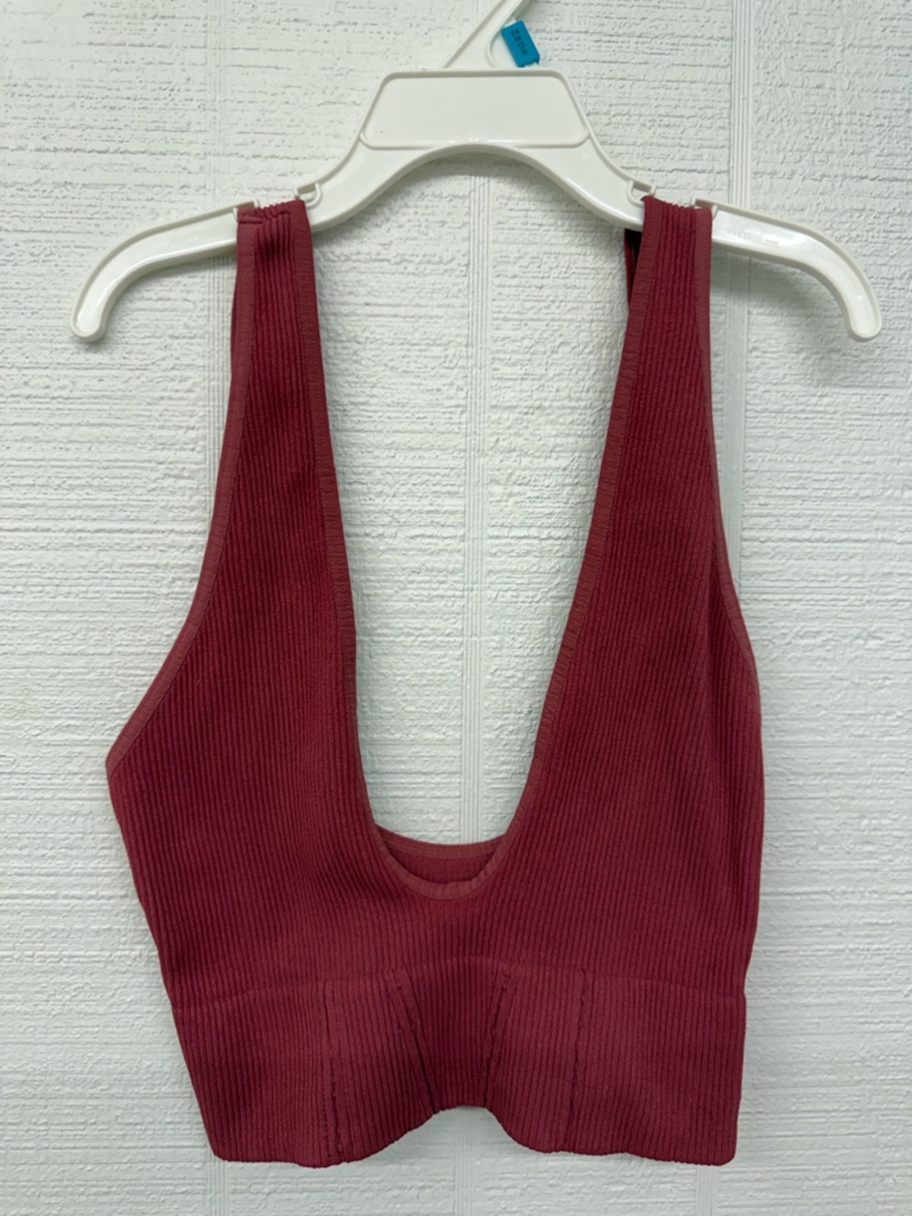 Free People Ribbed Deep V Crop Bra in mauve